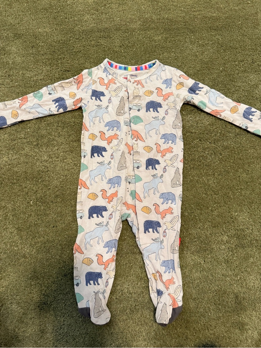 Magnetic Me Neutral Animal Print One-Piece Footed Pajamas - White/Multi